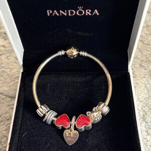 Pandora Moments Charm Bracelet ❤️ Red Heart Love Theme, Silver & Gold Mix